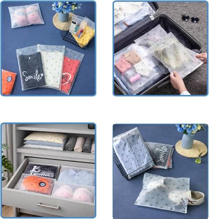 Travel Storage Bags, 30PCS Resealable Ziplock Bags Clear Bag & Frosted Zip lock Seal Clothes Bags Hospital Waterproof Luggage Organiser for Clothes Shoes Cosmetics