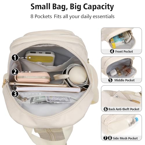 PACKISM Small Backpack Purse for Women - Convertible Sling Bag - color: Beige（larger Side Pockets）