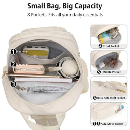PACKISM Small Backpack Purse for Women - Convertible Sling Bag - color: Beige（larger Side Pockets）