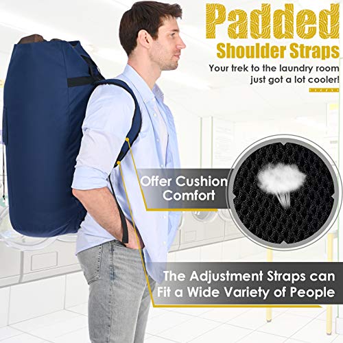 Backpack Laundry Bag, 115L Heavy Duty Extra Large College Laundry Backpack, Dirty Clothes Bag with Shoulder Straps, Laundry Hamper Bag with Drawstring Closure for College Dorm, Apartment Dark blue - color: Dark blue