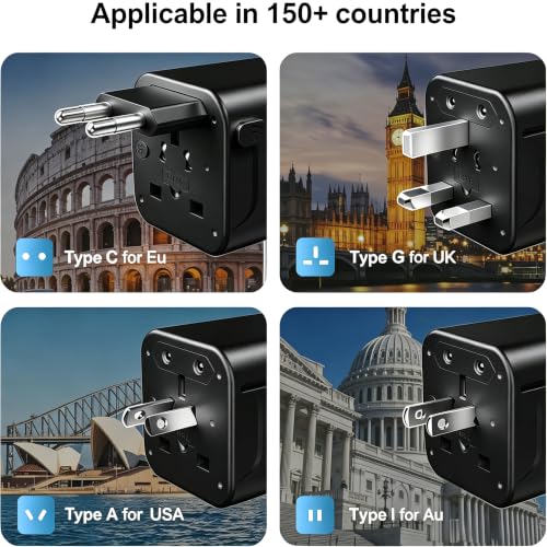 VYLEE Universal Travel Adapter with 6FT Extension Cord - color: Black Grey