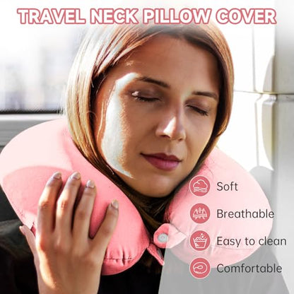 Philbinden 2 Packs Travel Neck Pillow Cover, Reusable U Shaped Washable Cover (Pink) - color: Pink