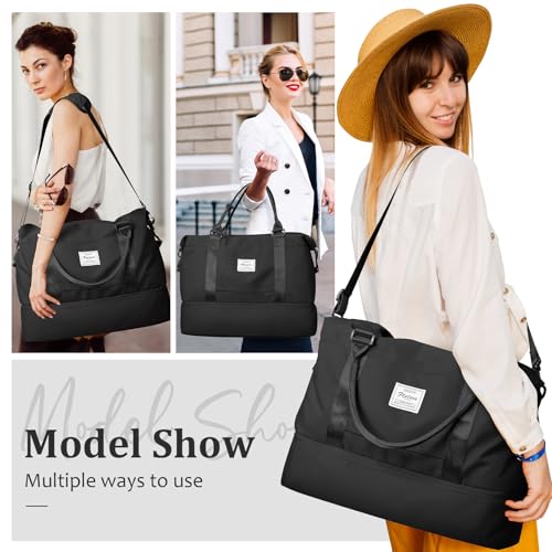 Weekender Bags for Women,Personal Item Travel Bag with Shoes Compartment - color: B-Blackn-3PCS-4051, size: Large