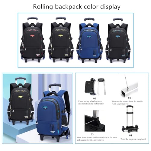 Mfikaryi Solid Color Elemetary Rolling Backpack,Camo Prints Kids Wheeled School BookBag,Backpack with wheels for boys - color: Black Yellow