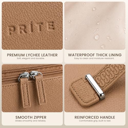 Prite 2 Pcs Makeup Bag Set Travel Cosmetic Case with Clear Toiletry Bag - color: Brown