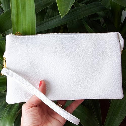 Vegan Leather Crossbody Wristlet Purse for Women - Small Convertible Clutch - color: White