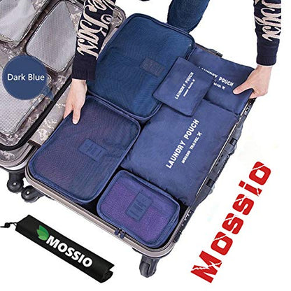 Mossio 7 Set Packing Cubes with Shoe Bag - Compression Travel Luggage Organizer - color: Dark Blue