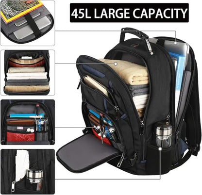 17.3 Laptop Backpack for Men Women, Large Travel Laptop Backpack - color: Black-blue, size: 17inch(19.0 *14.6*10")