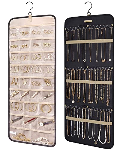 BAGSMART Hanging Jewelry Organizer Necklace/Earring/Ring 2-Sided L Black - color: Black, size: L