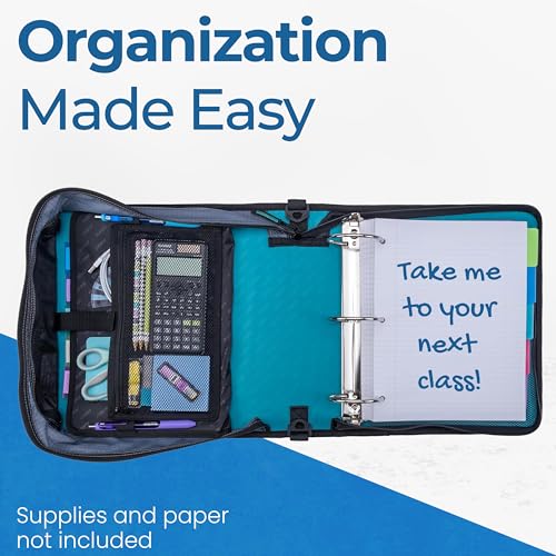 Case-it School Zipper Binder | 3" O-Rings | 600-Sheet | D-146 Aqua Marine - color: L Blue Aqua, size: 1 Pack