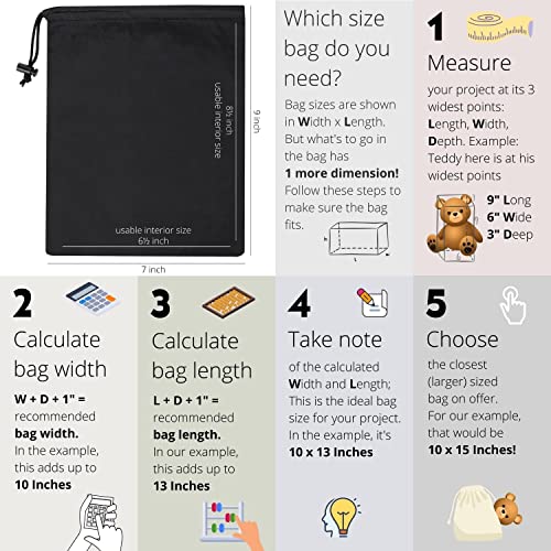 Drawstring Bag - UltraLight Nylon Cinch and Ditty Pouch For Packing, Storing, Goodie Bag (5 pack, Black, 7 x 9 inch) - size: 7 x 9 inch