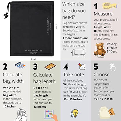 Drawstring Bag - UltraLight Nylon Cinch and Ditty Pouch For Packing, Storing, Goodie Bag (5 pack, Black, 7 x 9 inch) - size: 7 x 9 inch