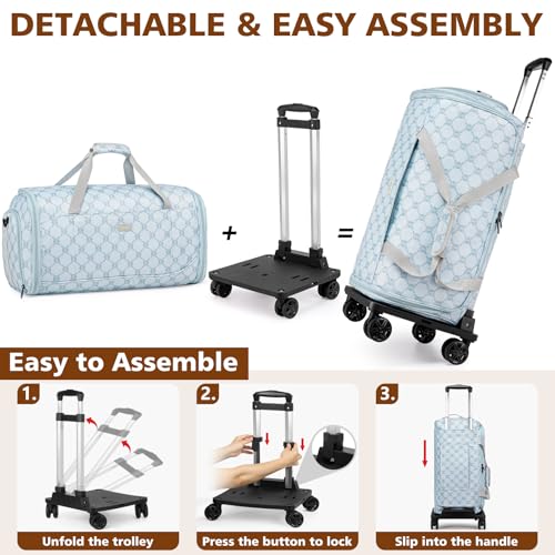 Rolling Garment Bag for Travel, 50L Duffle Bag with Shoe Compartment, 4pcs - color: Blue