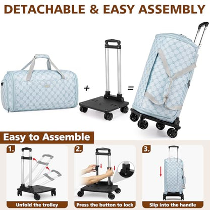 Rolling Garment Bag for Travel, 50L Duffle Bag with Shoe Compartment, 4pcs - color: Blue