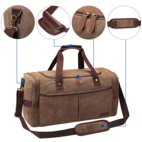 S-ZONE Canvas Travel Duffel Bag Weekend Overnight Bag for Men and Women - color: Coffee, size: X-Large