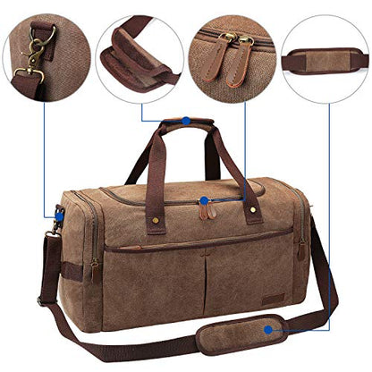 S-ZONE Canvas Travel Duffel Bag Weekend Overnight Bag for Men and Women - color: Coffee, size: X-Large