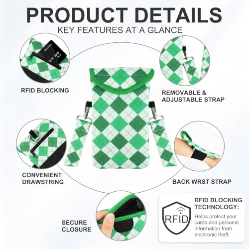 KJQJLY RFID Blocking Neoprene Cell Phone Sleeve (Green Gradient Checkered) - color: Green Gradient Checkered