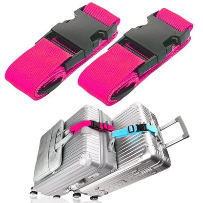 Luggage Straps Travel Belt Multiple Suitcases Connector, 2 Pack Hot Pink - color: 2Pcs Rose