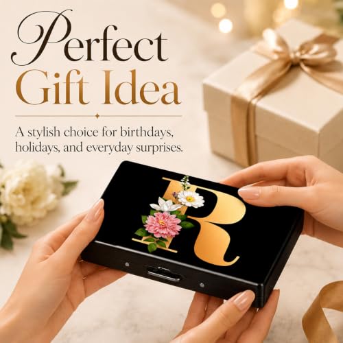 Initial E Metal Wallet Credit Card Protector Case Equipped RFID Blocking | with Pop-Up Button Slim Business Cards Holder Aluminum Cards Case Exclusive Initial E Gifts for Women Men - color: Letter E