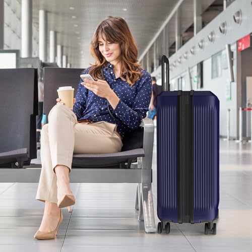 Verdi Hardside Expandable Luggage Set, Carry-On/24-In Suitcase with Spinner Wheels - color: Navy, size: 2-Piece Set (20/24)