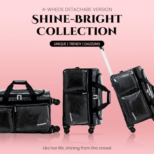 Fanwoli 23" Rolling Dance Bag with Garment Rack, 4-Wheel Competition Duffel - color: Sparkling Black