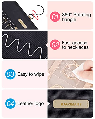 BAGSMART Hanging Jewelry Organizer Necklace/Earring/Ring 2-Sided XL Black - color: Black, size: X-Large