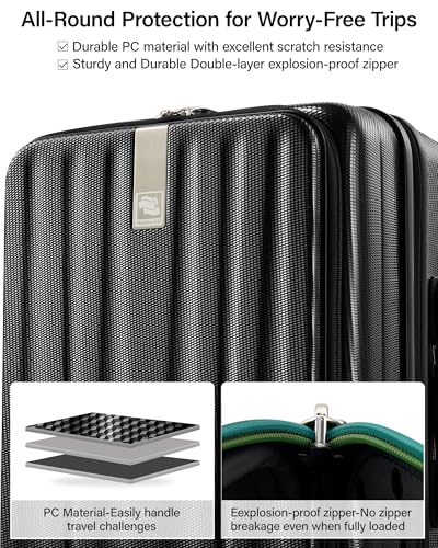 Hanke Top Opening Carry-On - Expandable 16 Inch Airline Approved Spinner - color: Jet Black, size: 16 Inch Expandable