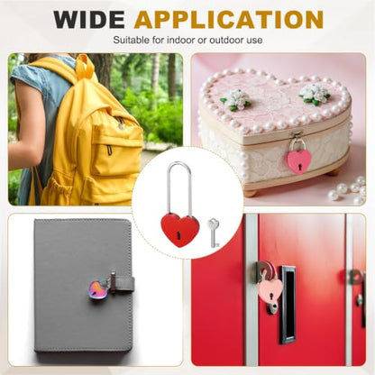 PATIKIL Mini Heart Lock w/Key 1.8x3.9 Heart Shaped Padlock Red - color: Red, size: 1.8"x3.9"