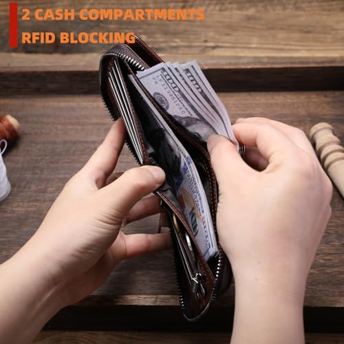 BULLCAPTAIN Genuine Leather Men's Wallet with Zipper T23 (Coffee) - color: Coffee