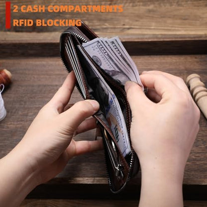BULLCAPTAIN Genuine Leather Men's Wallet with Zipper T23 (Coffee) - color: Coffee