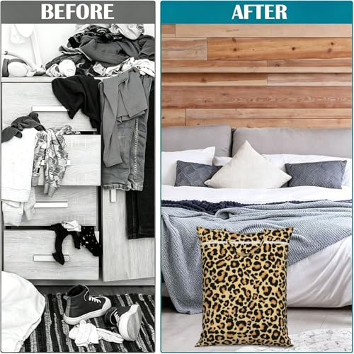 Leopard Travel Laundry Bag Washable Dirty Clothes Bag for Gym - color: Leopard