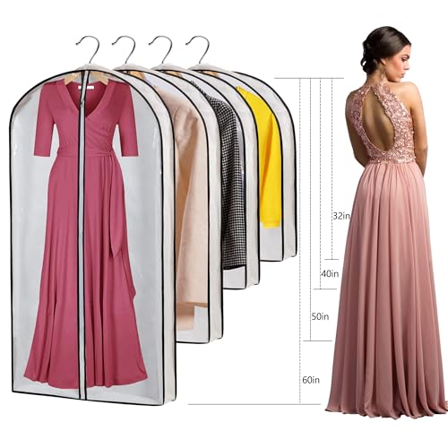 Mskitchen Clear Garment Storage with 4" Gusseted Hanging Covers - Durable, Transparent Protectors for Long Coats, Gowns, Dresses - 24"x 60"x 4" / 6 Pack - size: 24"x60"x4"/ 6 Pack