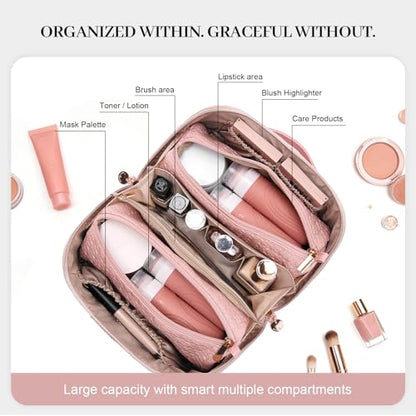 Travel Makeup Bag for Women: 3 Pcs Set Vagen Leather Cosmetic Bag - color: 01Pink