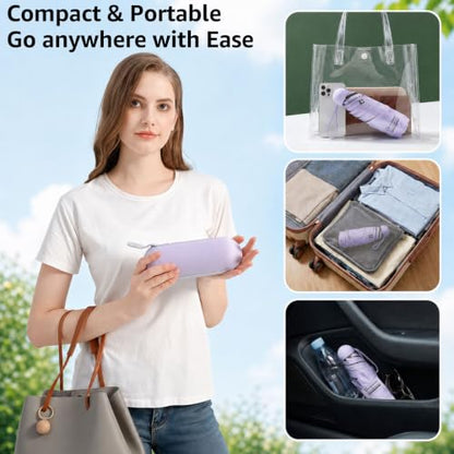 BAODINI Mini Travel Umbrella with UV Sun Protection, Compact Pocket-Size - color: B-Light Purple
