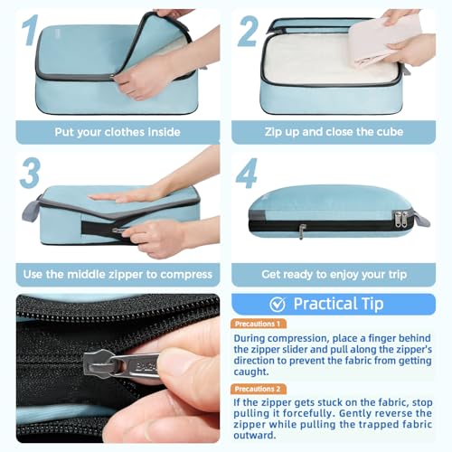 BAGAIL 4 Set/6 Set/8 Set Compression Packing Cubes Travel Accessories Expandable Packing Organizers (Cloth Pattern, 4-Dusty Blue) - color: 4-Dusty Blue, style: Cloth Pattern