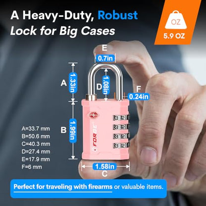 FORGE 4 Digit 17067 TSA Approved Combination Lock, Great for Tool Box and Case Lock, Combination Padlock for Travel, Pink 1 Lock. - color: PINK 1 LOCK