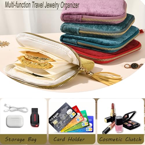 Travel Jewelry Case,Small Velvet Travel Jewelry Organizer Bag - color: Off-white
