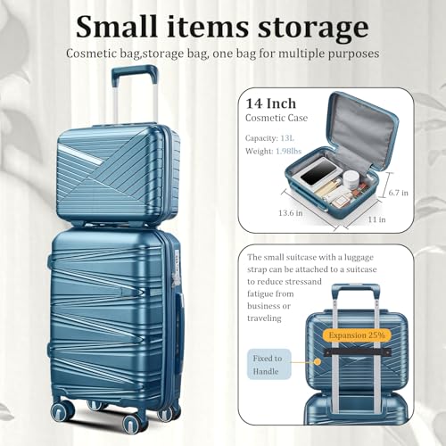TRAVELEO Expandable Carry-On 4 Piece Luggage Set Built-in TSA Lock - color: Peacock Blue, size: Carry On Set (14in/20in/DB/TB)
