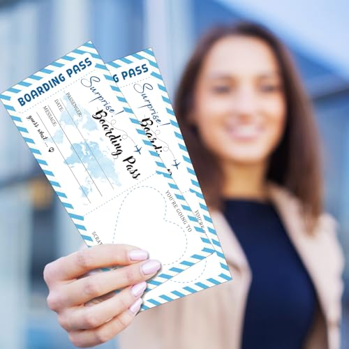Blue Stripe Surprise Destination Revealed Card With Envelopes, 5 Set Plane Tickets Boarding Pass, DIY Birthday Gift Tickets for Wedding, Holiday, Birthday, Christmas, Party Supply-004-5 - style: 5 SET