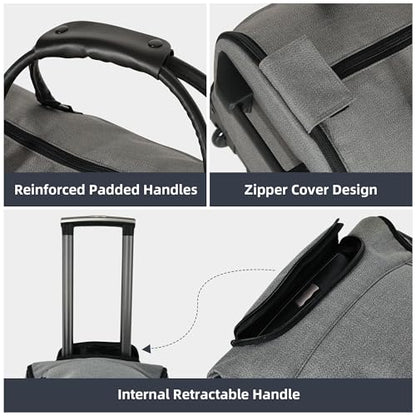 Garment Bags for Travel, 2-in-1 Convertible Rolling Duffle Bag with Wheels, Modern Carry-on Travel Bag for Suits, Foldable Suit Bag, Telescopic Handle, Hanging Hook - color: Modern Grey