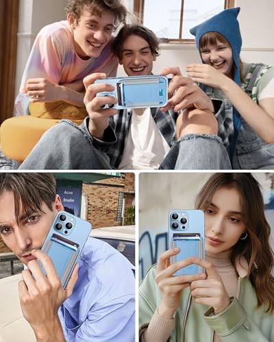 HiWe for MagSafe Wallet, 7 Cards Holder for Phone Case, RFID Blocking - color: Sky Blue Wallet - Grey Band