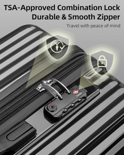 Checked Luggage, 24 Inch Expandable with Spinner Wheels, TSA Lock, Lightweight Travel Suitcase with Large Capacity - color: Black Ice, size: 24inch