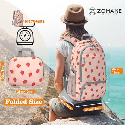 ZOMAKE Lightweight Packable Backpack 30L, Foldable Travel Hiking Daypack - color: D-strawberry Print