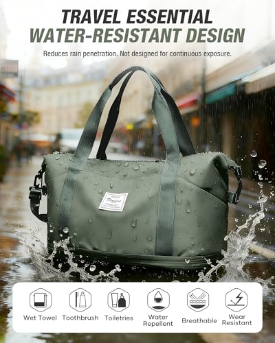 Foldable Travel Bag Expandable Duffle Bag for Women Men, Large Weekend Bags - color: C-Green