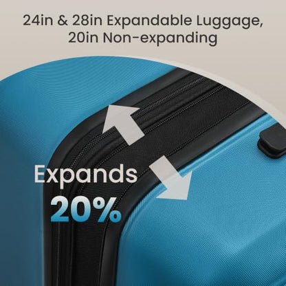 SHOWKOO G-Series Luggage set 3pcs, 100% PC Durable Hardshell Suitcase - color: Sea Blue, size: 3-Piece Set (20/24/28in)