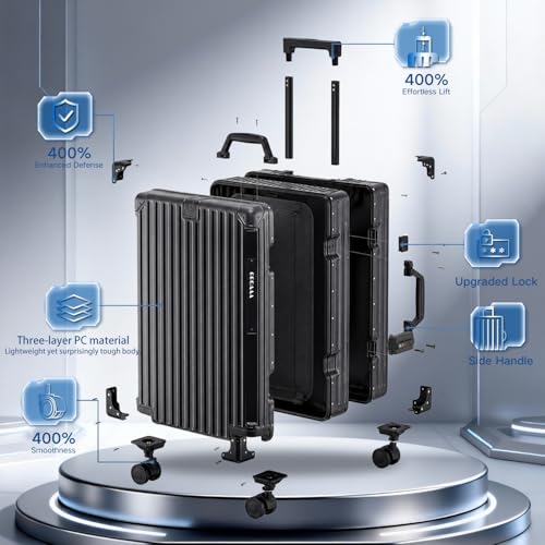 30 Inch Aluminium Frame Luggage, Large Checked Suitcase with Zipperless PC Hard Shell, Spinner Wheels, TSA Approved Lock and Lightweight Aluminum Luggage for Travel(Black, 30 Inch) - color: Black, size: 30 Inch