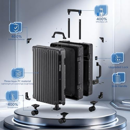 30 Inch Aluminium Frame Luggage, Large Checked Suitcase with Zipperless PC Hard Shell, Spinner Wheels, TSA Approved Lock and Lightweight Aluminum Luggage for Travel(Black, 30 Inch) - color: Black, size: 30 Inch