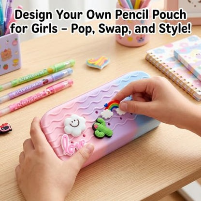 Pencil Case Pouch for Girls Aesthetic Cute Pencil Bags Box with Zipper - color: Cotton Candy