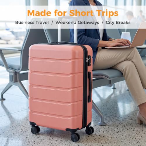 NEWBULIG 24 Inch Checked Luggage, Hard Shell Suitcase with Wheels, Pink - color: Pink, size: 24 Inch