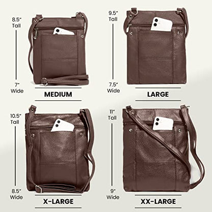 TOVOSO Crossbody Bag for Women, Genuine Leather Multi-Pocket Purse with Adjustable Strap, RFID Protection, Built-In Wallet - color: Brown, size: XX-Large